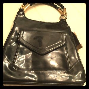Vintage brass and patent leather purse